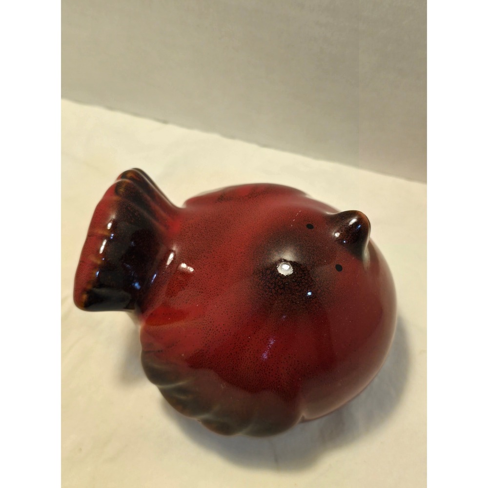 Red Ceramic Chubby Bird Figurine Glossy Round Songbird Home Decor 4.5 Inch - Picture 3 of 6